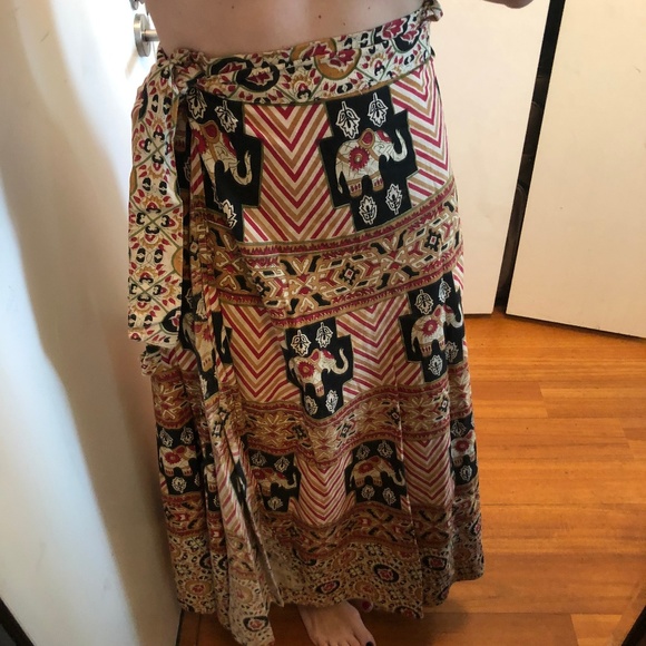 Hipster FESTIVAL INDIA ELEPHANT PRINT Wrap Skirt - Picture 1 of 4